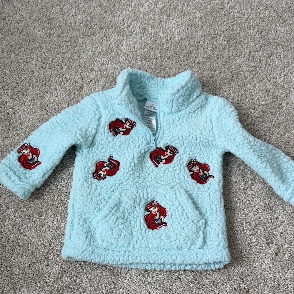 Light Blue Fuzzy Kids Pullover with Ariel Mermaid Patches